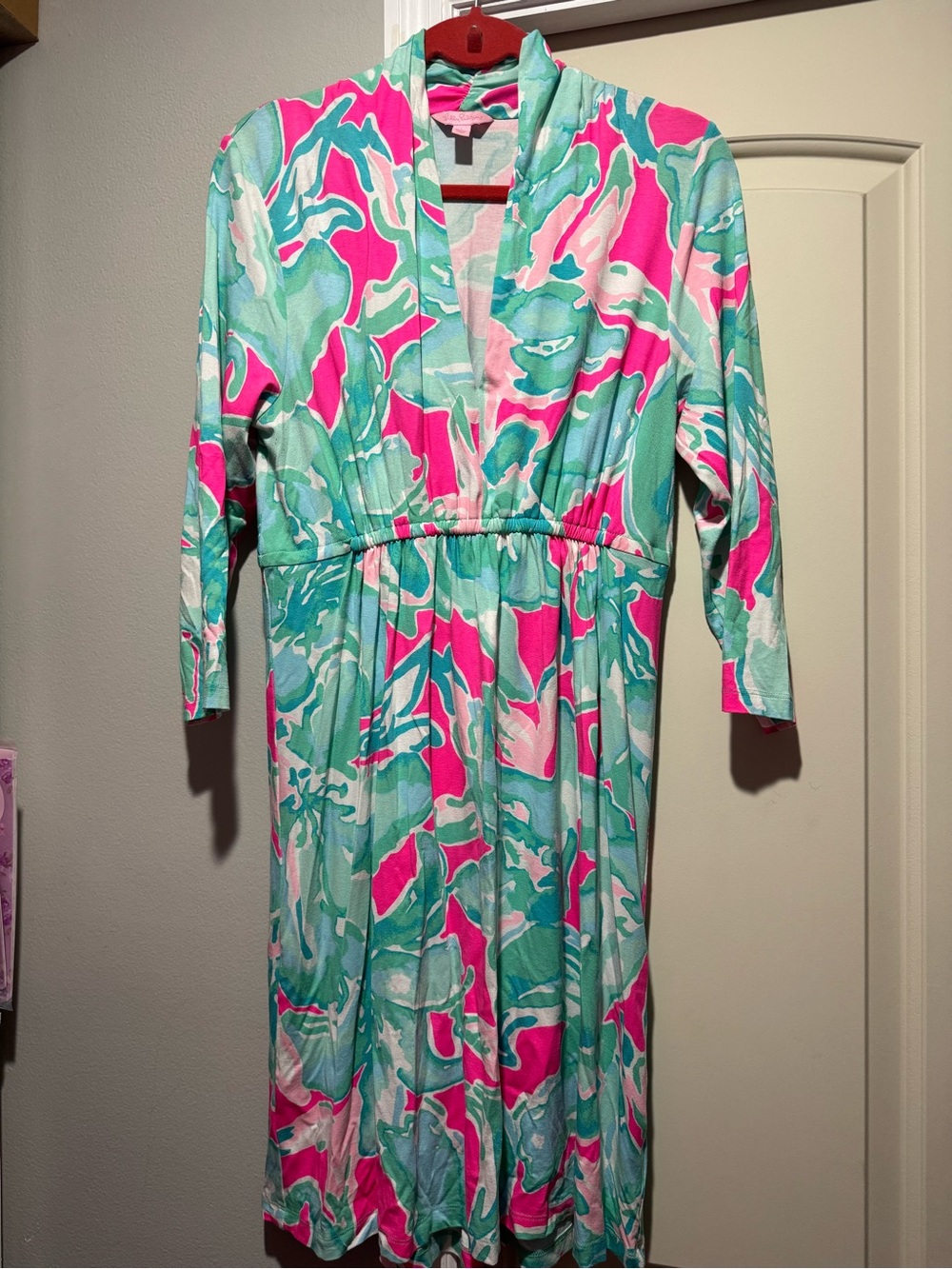 Lilly Pulitzer Pink Teal White Floral Wrap-Style Dress